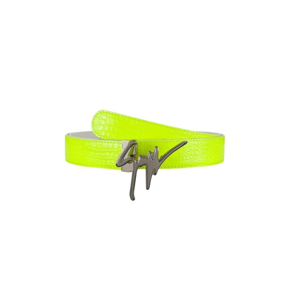$599 NWT Giuseppe Zanotti Logo Buckle Croc Embossed Leather Belt Green Size 40